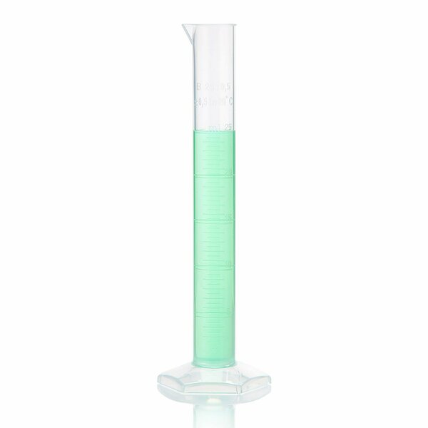 Globe Scientific 25mL Cylinder, Measuring, Diamond Essentials, Class B, PP, Molded Graduations, tall form 3701-25